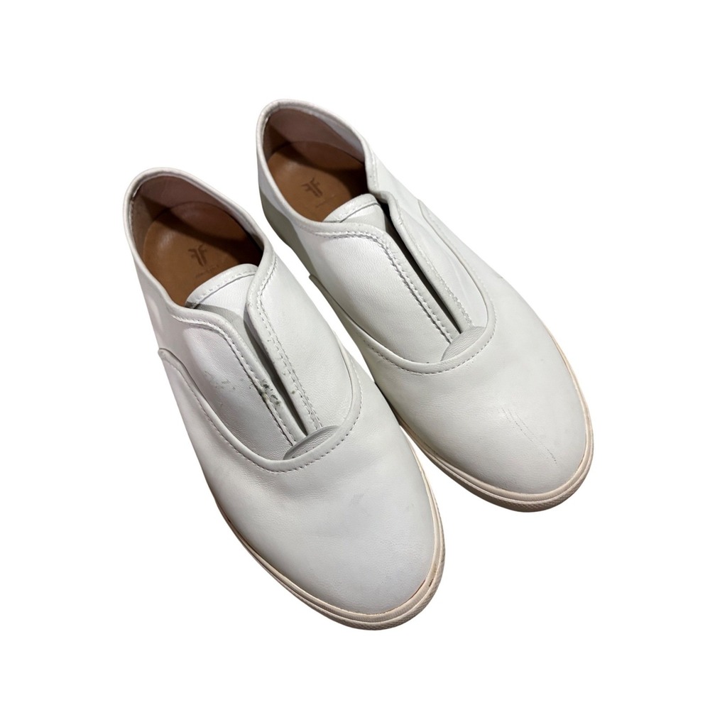 Frye Mindy Slip On Sneakers Womens 9.5 White Leather Low Top GUC‎